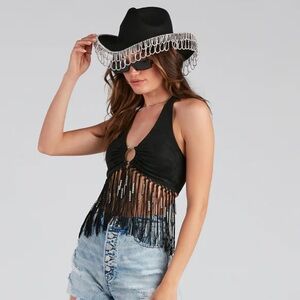 Windsor O-Ring Faux Suede Halter Top